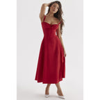 OPRAH™ - Casual Lace-Up Square Neck Midi Dress