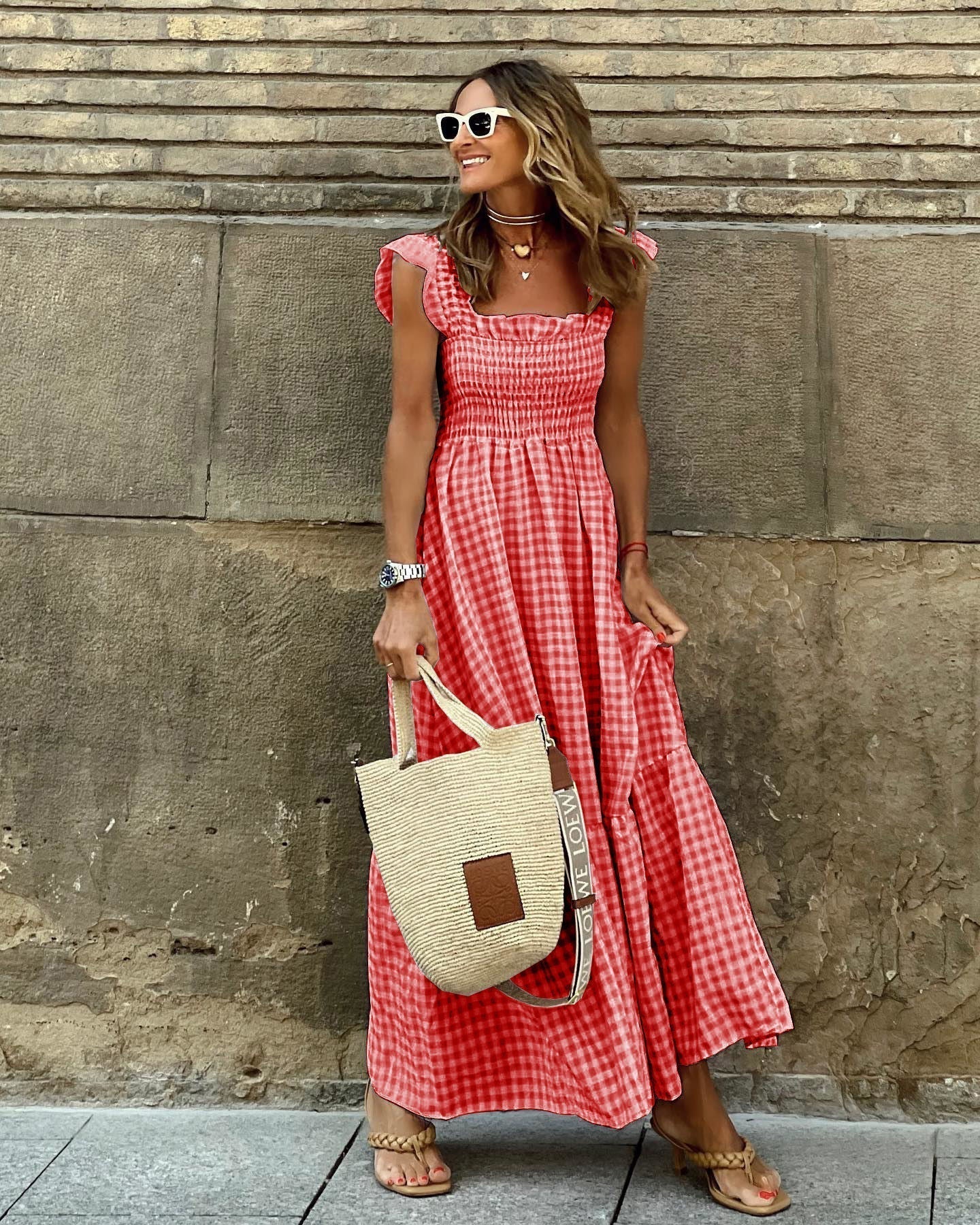 NANCY | Chic Retro Plaid Smocked Dress