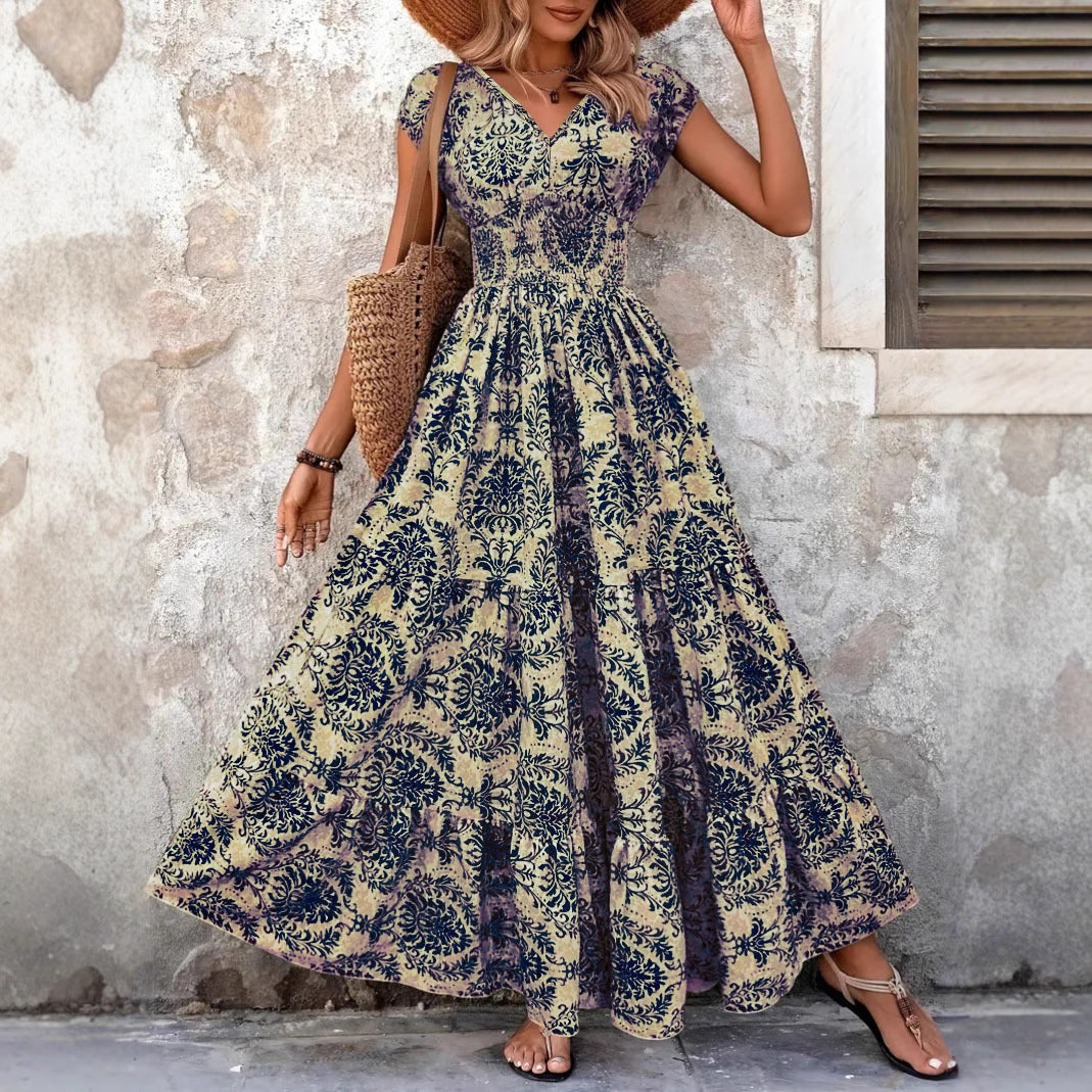 ISABELLA | Chic Summer V-Neck Shirred Boho Dress