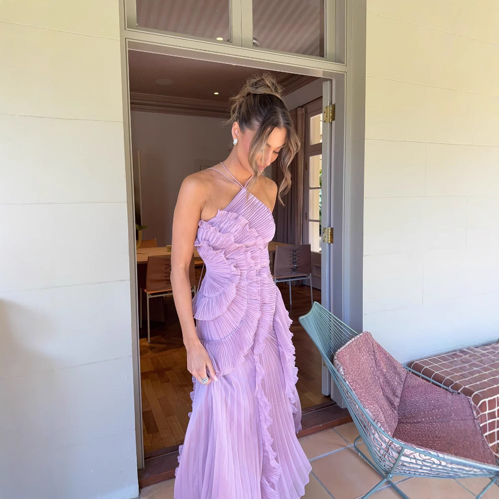 QUINTESSA | Elegant Halter Neck Lotus Summer Maxi Dress