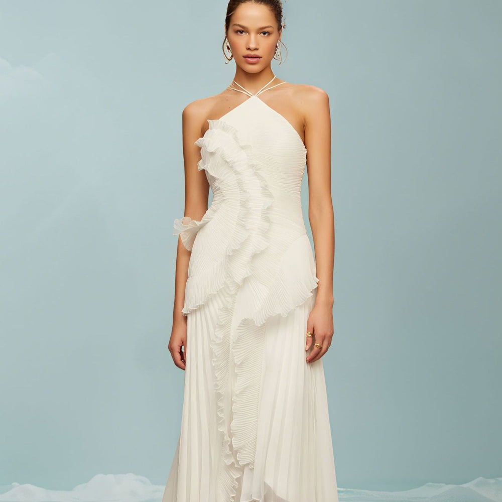 QUINTESSA | Elegant Halter Neck Lotus Summer Maxi Dress