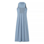 INOCENCIA™ – Classic Buttoned Down Deep V-Neck Maxi Dress