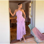 QUINTESSA | Elegant Halter Neck Lotus Summer Maxi Dress