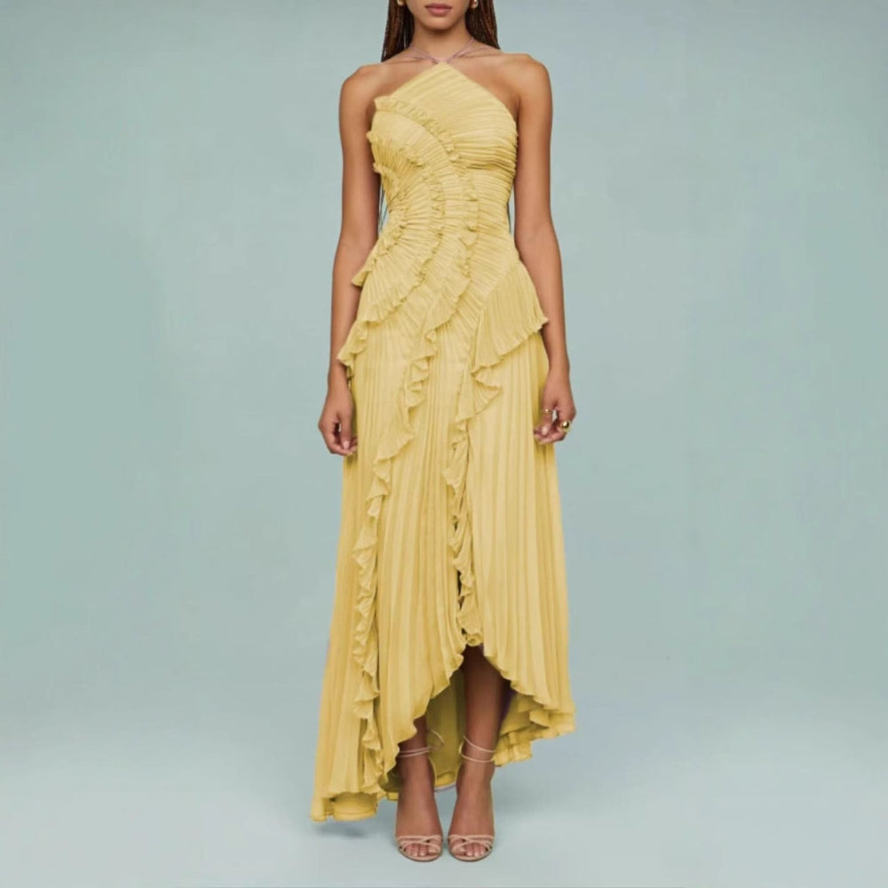 QUINTESSA | Elegant Halter Neck Lotus Summer Maxi Dress