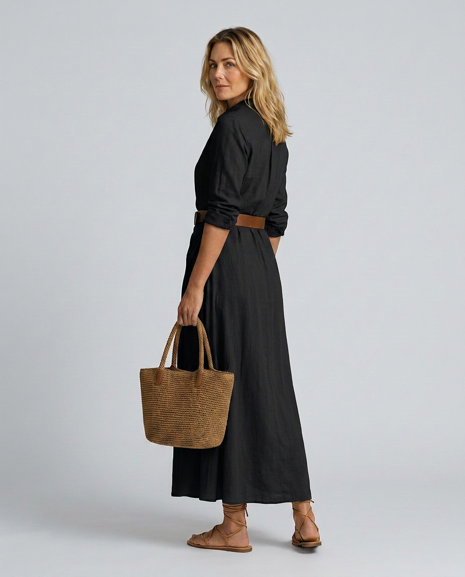 Lidia | Belted Maxi Dress with Lapel Collar