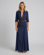 Lidia | Belted Maxi Dress with Lapel Collar