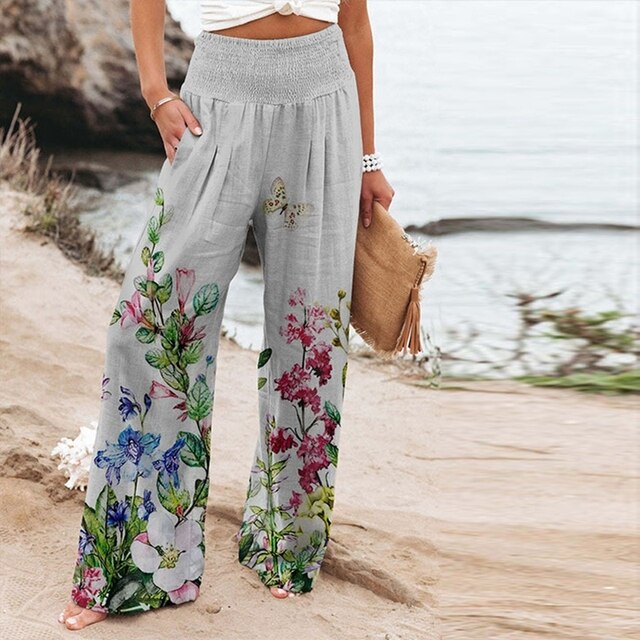 PALOMA | Women's Floral Wide Leg Pants High Waist Casual Summer