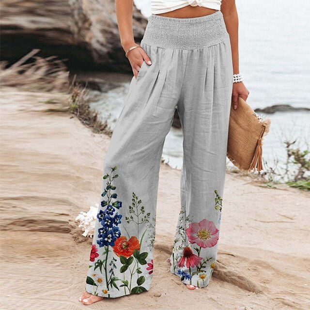 PALOMA | Women's Floral Wide Leg Pants High Waist Casual Summer