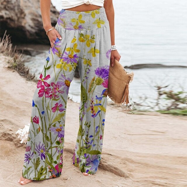 PALOMA | Women's Floral Wide Leg Pants High Waist Casual Summer