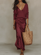 Beatrice | Satin Layered Dress & Cardigan Set