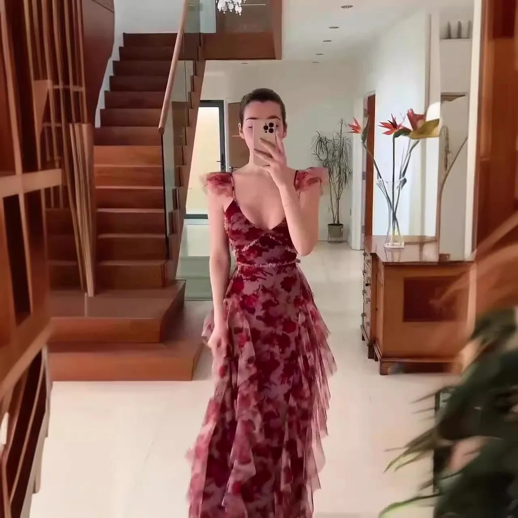 MARIELA | Romantic Floral Ruffle Maxi Dress