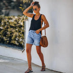 Scout | Women's High Waist Denim Shorts Distressed Rolled Hem