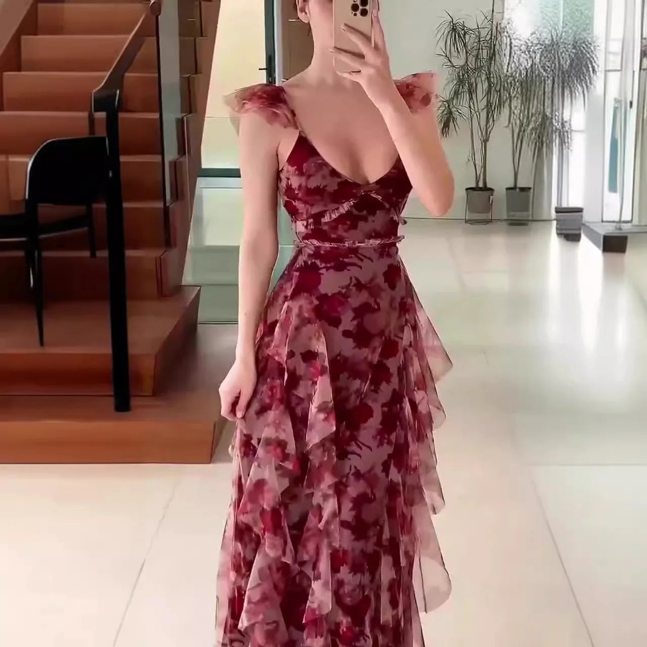 MARIELA | Romantic Floral Ruffle Maxi Dress