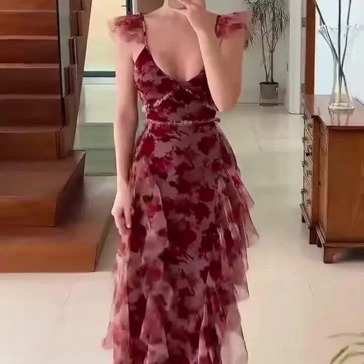 MARIELA | Romantic Floral Ruffle Maxi Dress