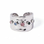 Adjustable Hammered Wide Rainbow Crystal Ring