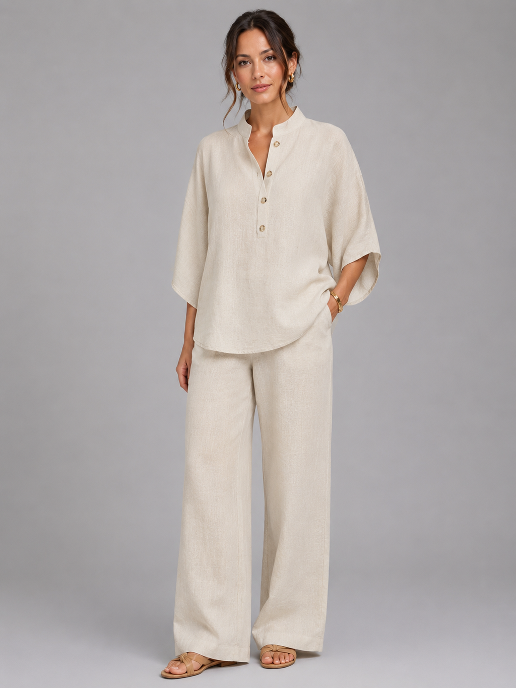 Esme | Linen Blend Wide-Leg Two-Piece Set