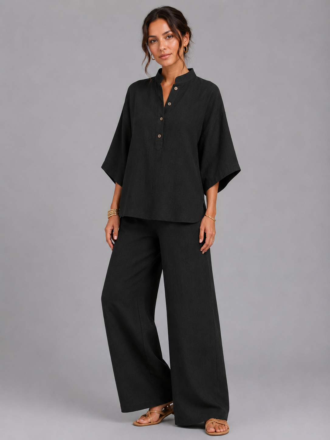 Esme | Linen Blend Wide-Leg Two-Piece Set