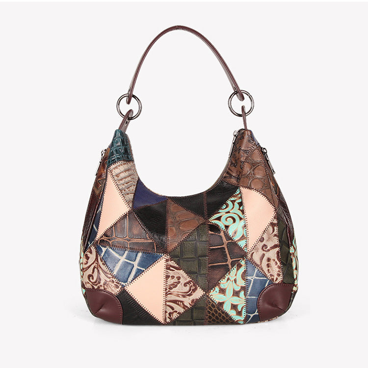 Bohemian Leather Patchwork Tote Bag