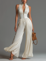 Zsófia | White Pleated Chiffon Jumpsuit
