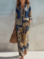 Baroque Print Oversized Wide-Leg Two-Piece Set