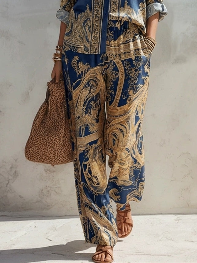 Baroque Print Oversized Wide-Leg Two-Piece Set