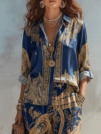 Baroque Print Oversized Wide-Leg Two-Piece Set