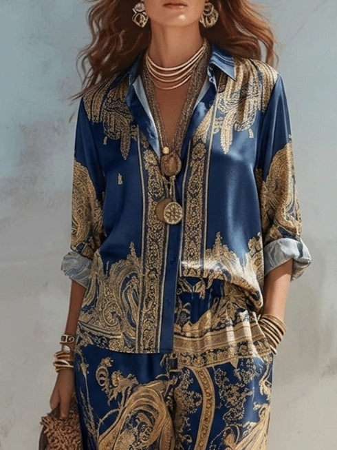 Baroque Print Oversized Wide-Leg Two-Piece Set