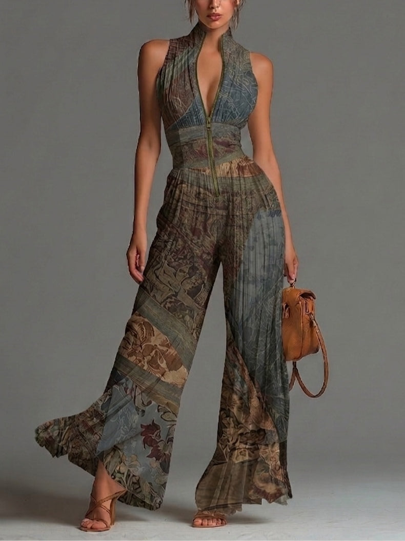 Zsófia | Bohemian Ethnic Pleated Chiffon Jumpsuit