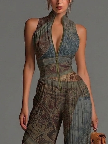 Zsófia | Bohemian Ethnic Pleated Chiffon Jumpsuit