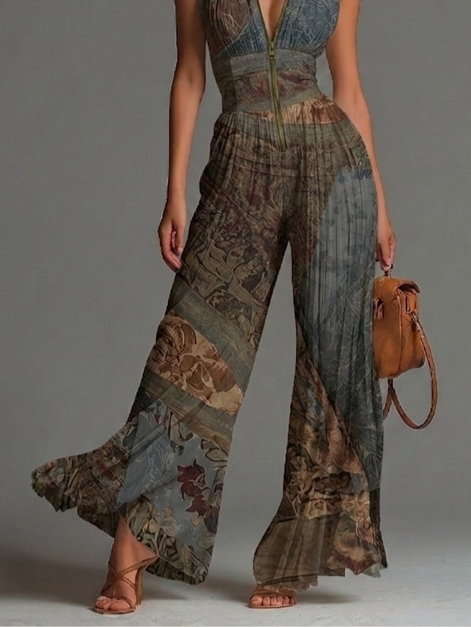 Zsófia | Bohemian Ethnic Pleated Chiffon Jumpsuit