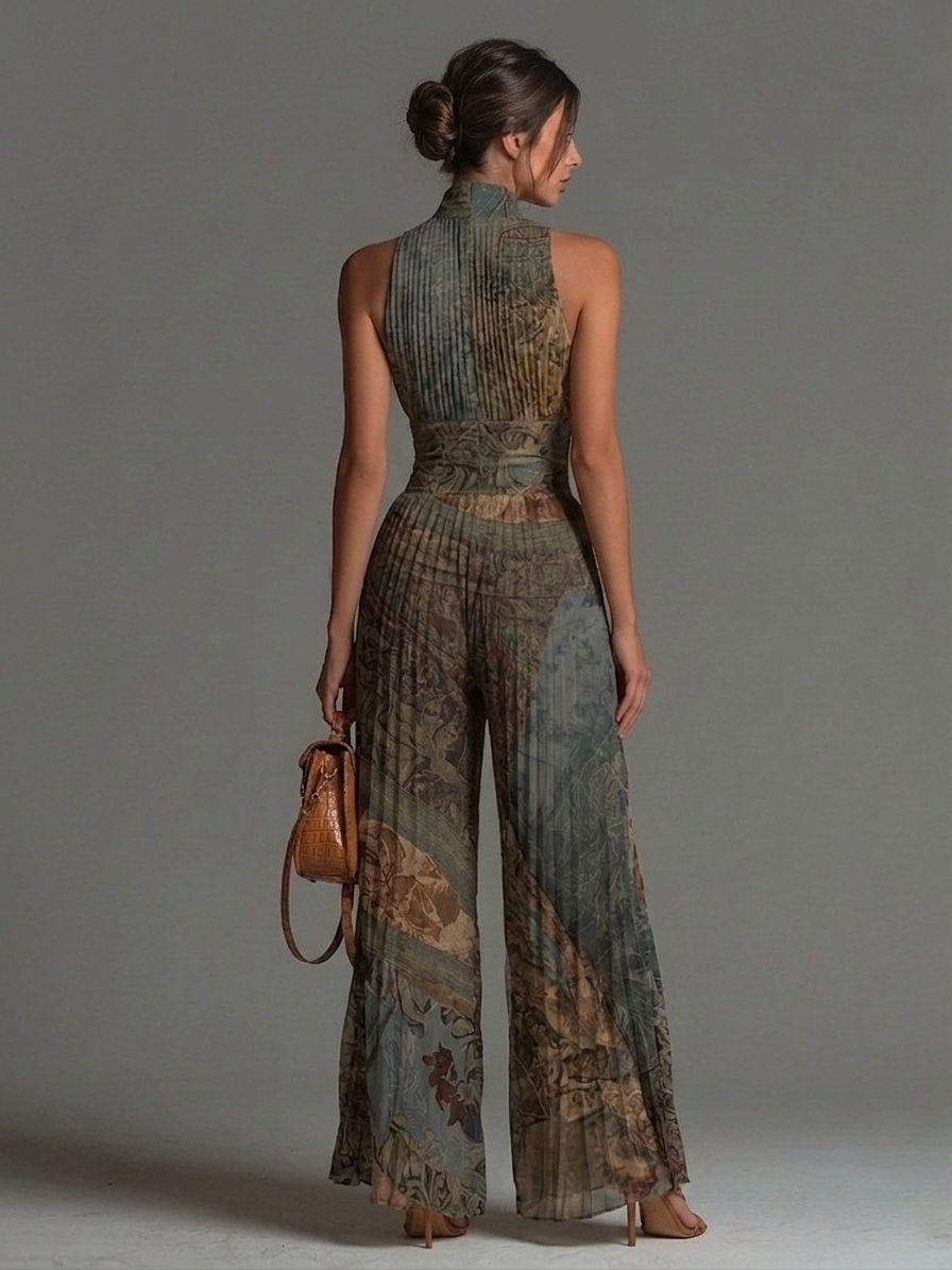 Zsófia | Bohemian Ethnic Pleated Chiffon Jumpsuit
