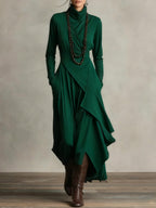 Arielle™ Vintage Asymmetrical Turtleneck Dress