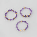 3pcs Set Amethyst Beaded Rings