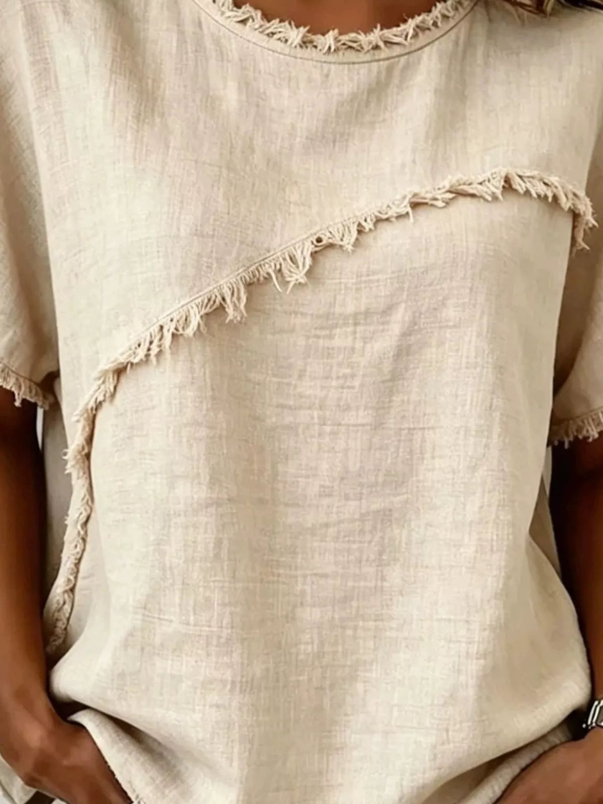 Debby | Frayed Hem Short Sleeve Top