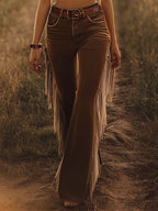Cordelia| Women's Fringe Flare Western Jeans