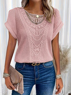 Rosa™ | Top with Round Neck and Lace Trim