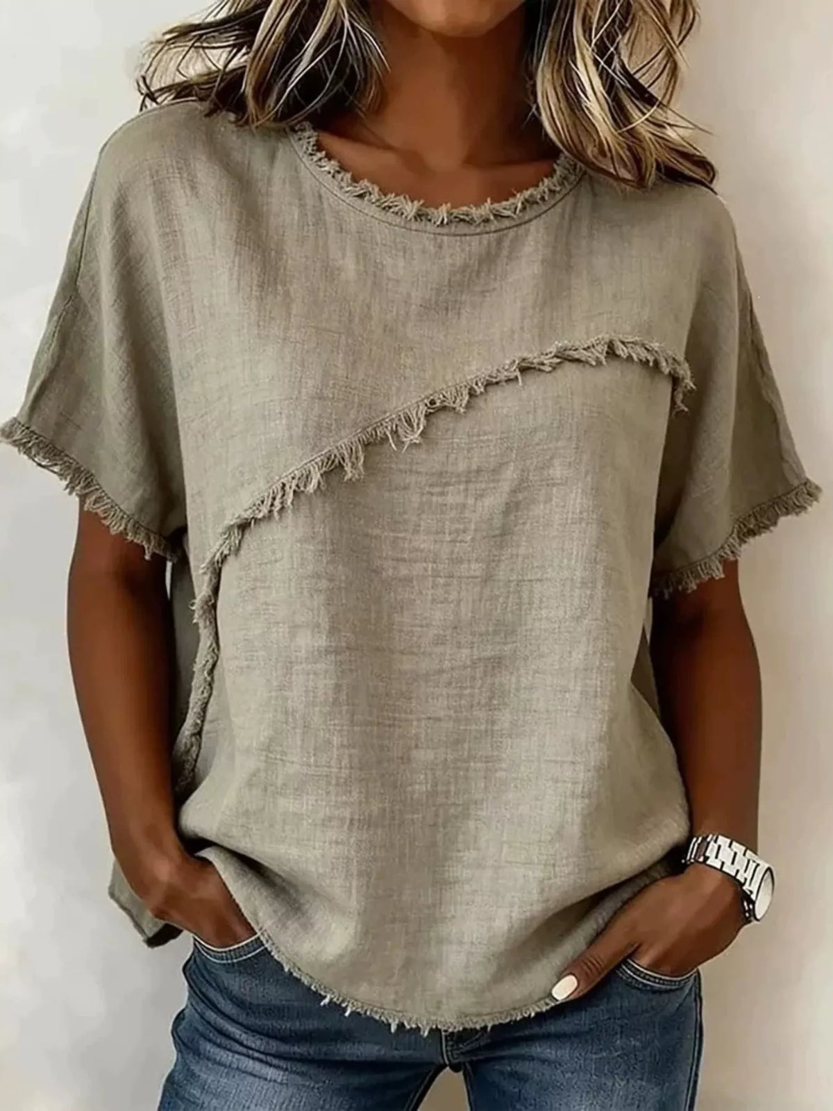 Debby | Frayed Hem Short Sleeve Top