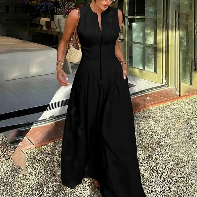 HONORATA | Relaxed Loose Fit Zippered Round-Neck Maxi Dress