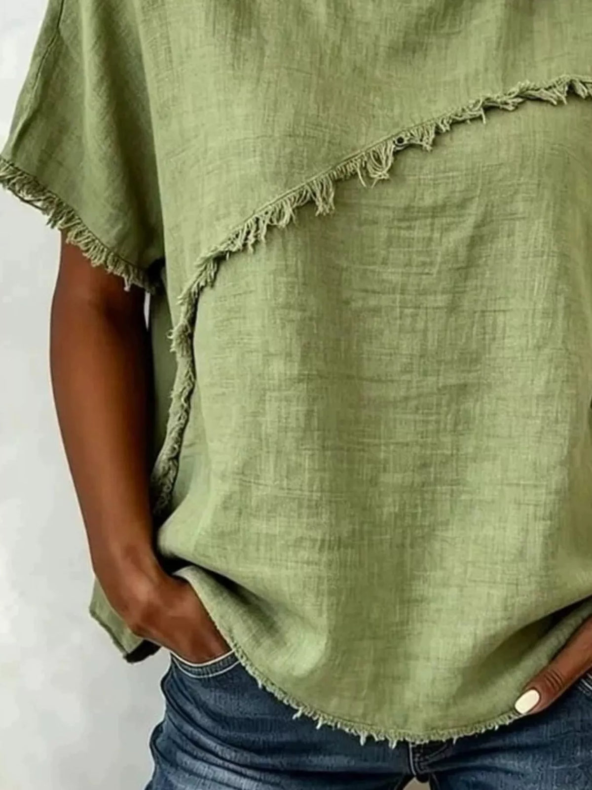Debby | Frayed Hem Short Sleeve Top