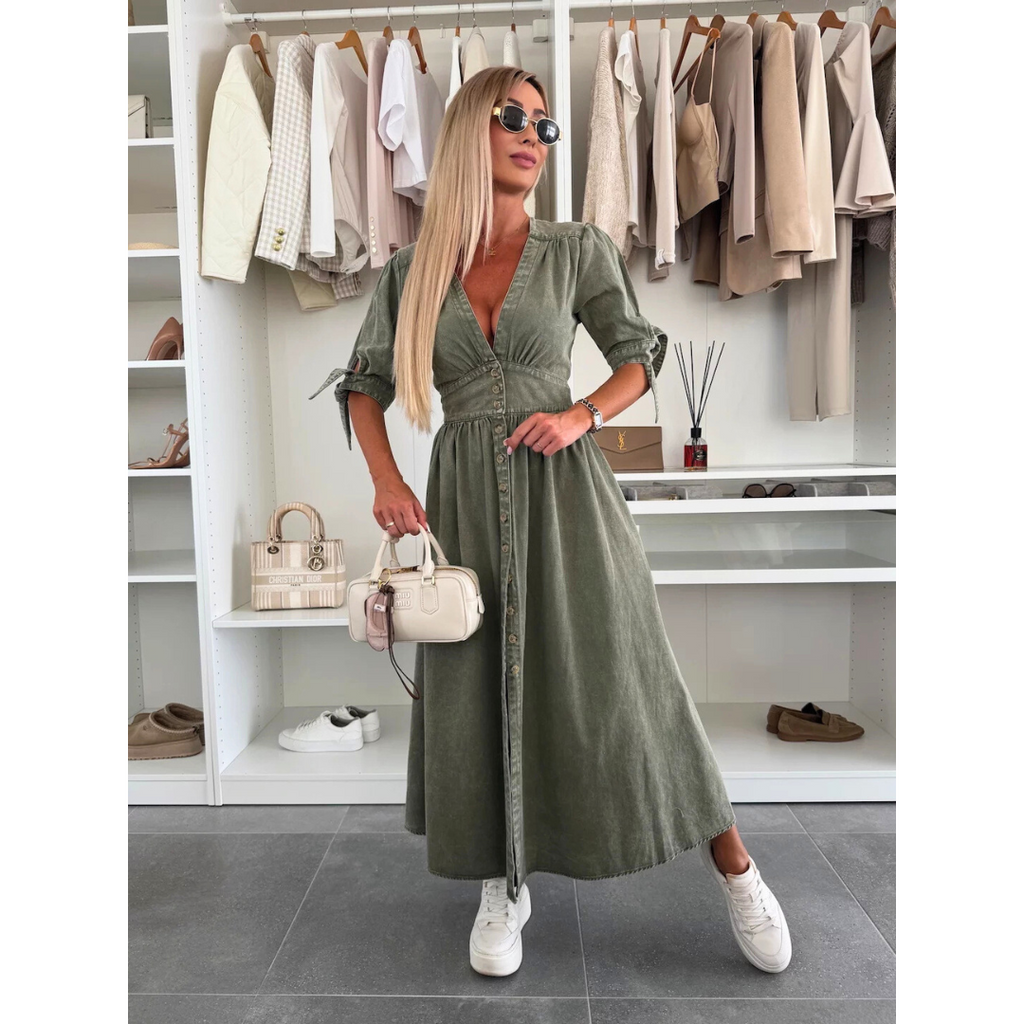 MAELLE™ – Elegant V-Neck Midi Dress