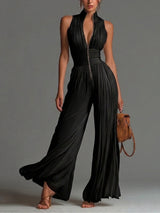 Zsófia | Black Pleated Chiffon Jumpsuit