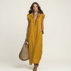 Josette | Ruffle V-Neck Linen Maxi Dress