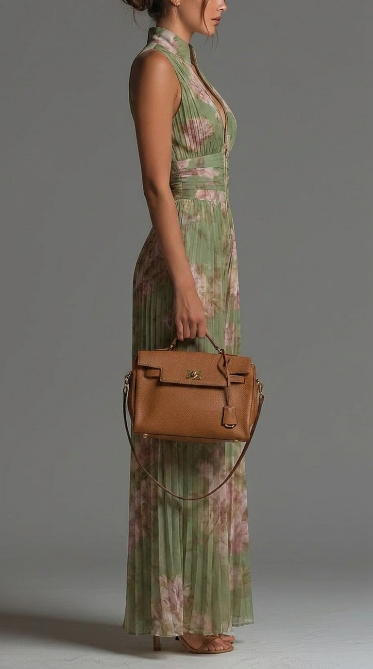 Zsófia | Green Floral Pleated Chiffon Jumpsuit