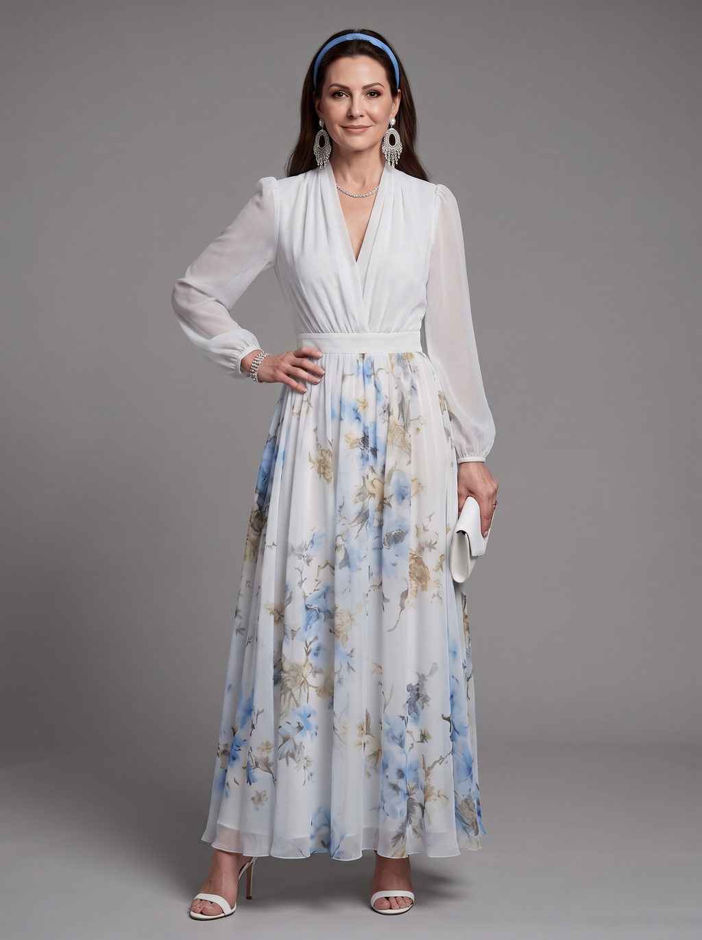 Augusta | V-Neck Sheer Bodice Floral Maxi Dress