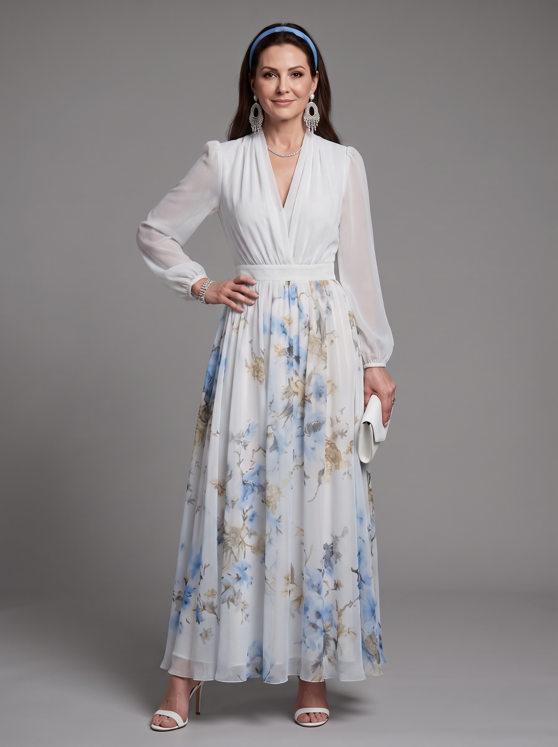 Augusta | V-Neck Sheer Bodice Floral Maxi Dress