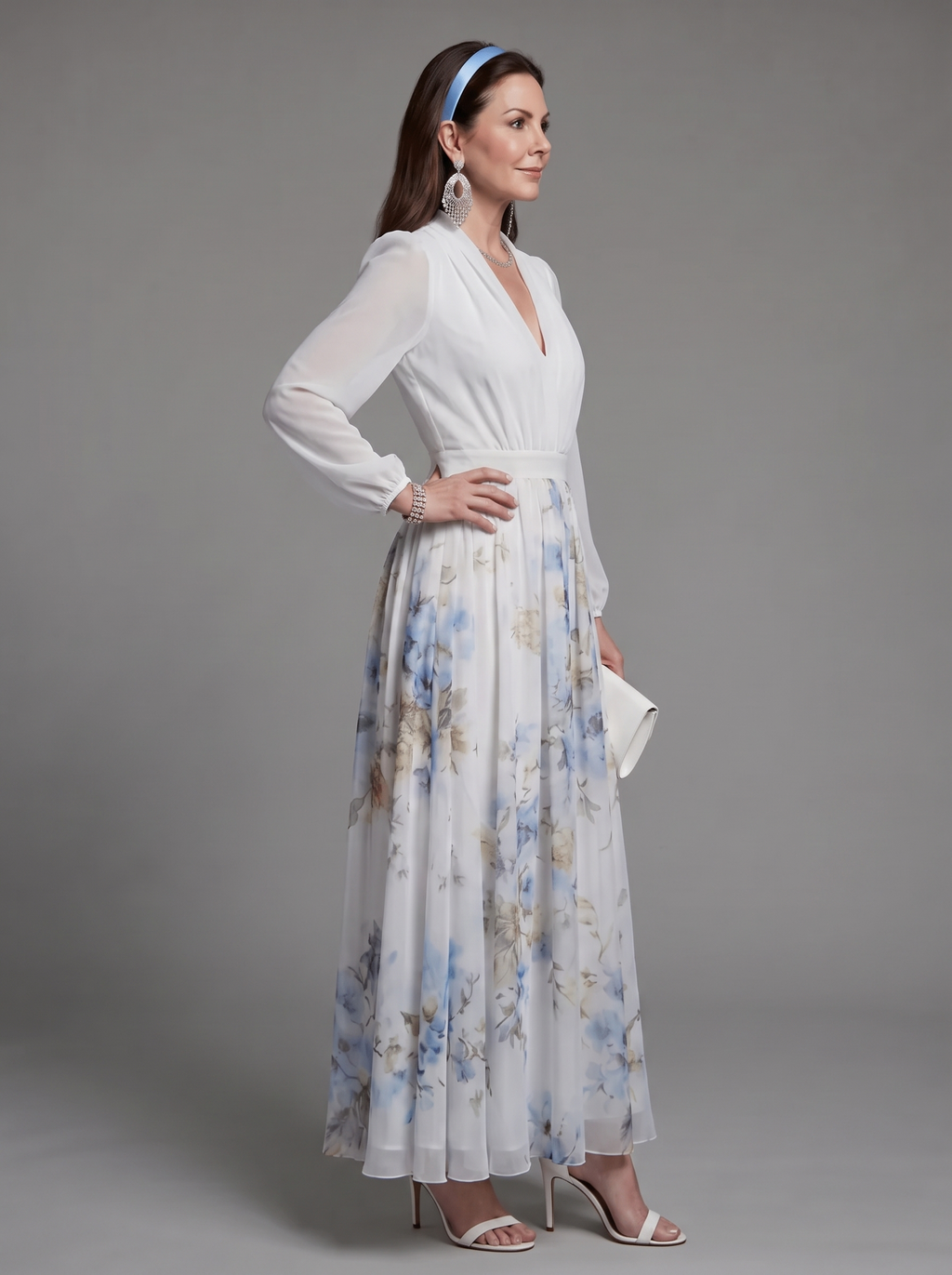 Augusta | V-Neck Sheer Bodice Floral Maxi Dress