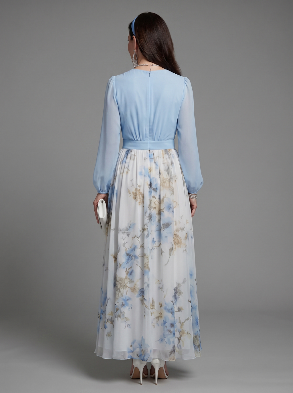 Augusta | V-Neck Sheer Bodice Floral Maxi Dress