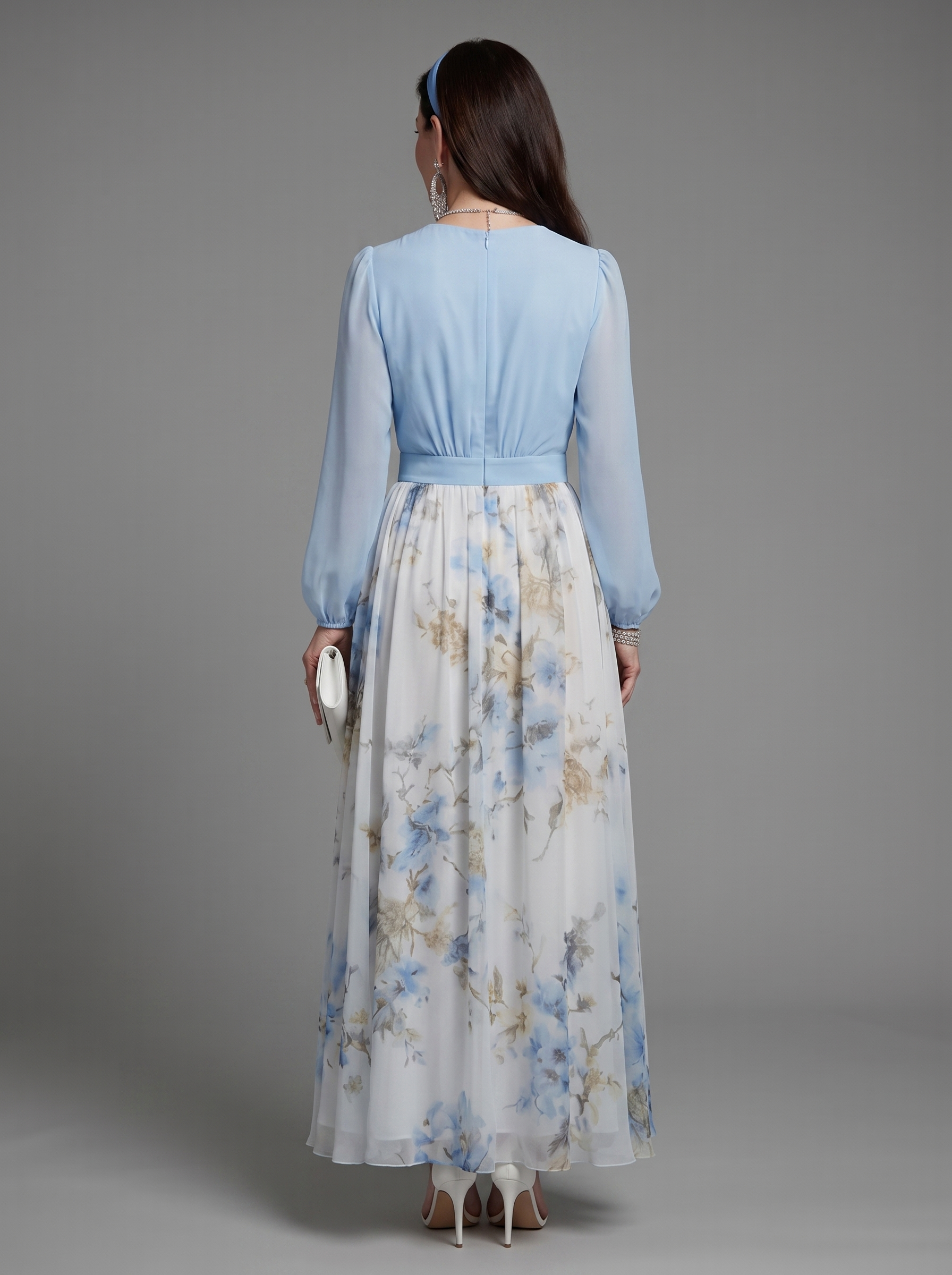 Augusta | V-Neck Sheer Bodice Floral Maxi Dress