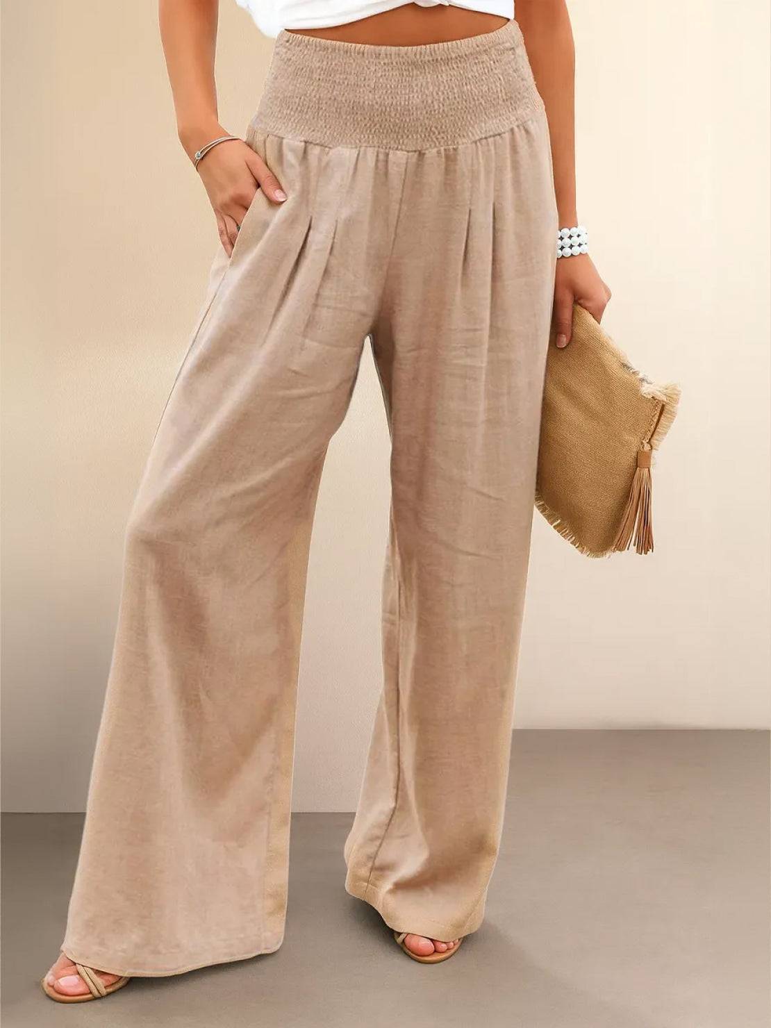 SADIE | Women's High Waist Wide Leg Pants Smocked Waistband
