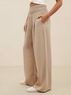 SADIE | Women's High Waist Wide Leg Pants Smocked Waistband